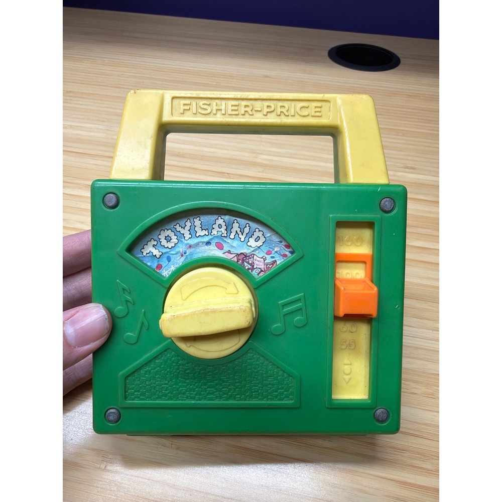 Vintage Fisher Price Music Box Record Player Toyland #795 Works Green Yellow